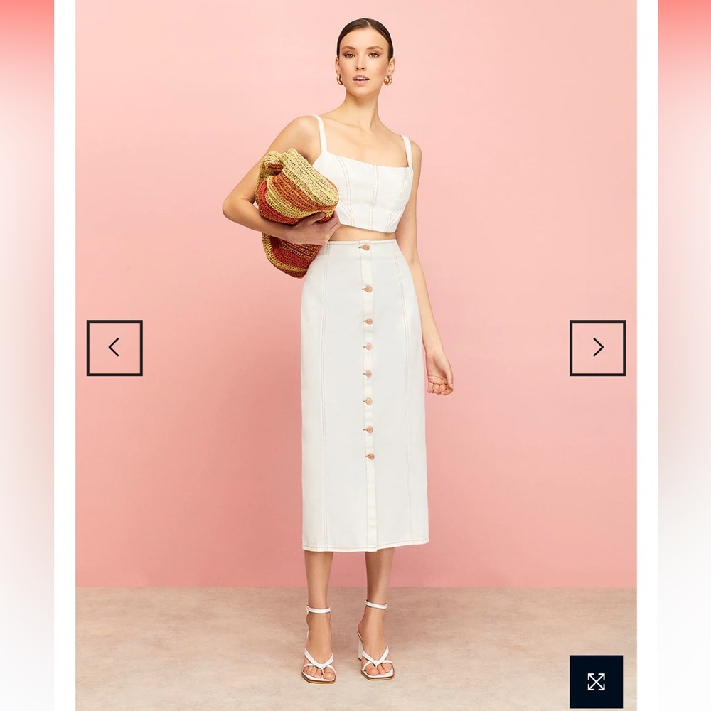 [NOCTURNE] [NWT] Cotton 2 Piece White Pencil Skirt with Stitch Detail and Top